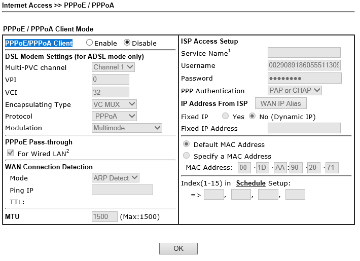 &gt; Internet Access &gt; PPPoE / PPPoA