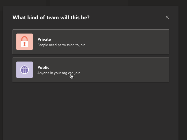 Create a Microsoft Teams Team as Public or Private