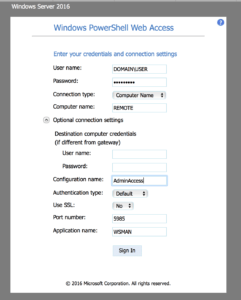 Windows PowerShell Web Access Login