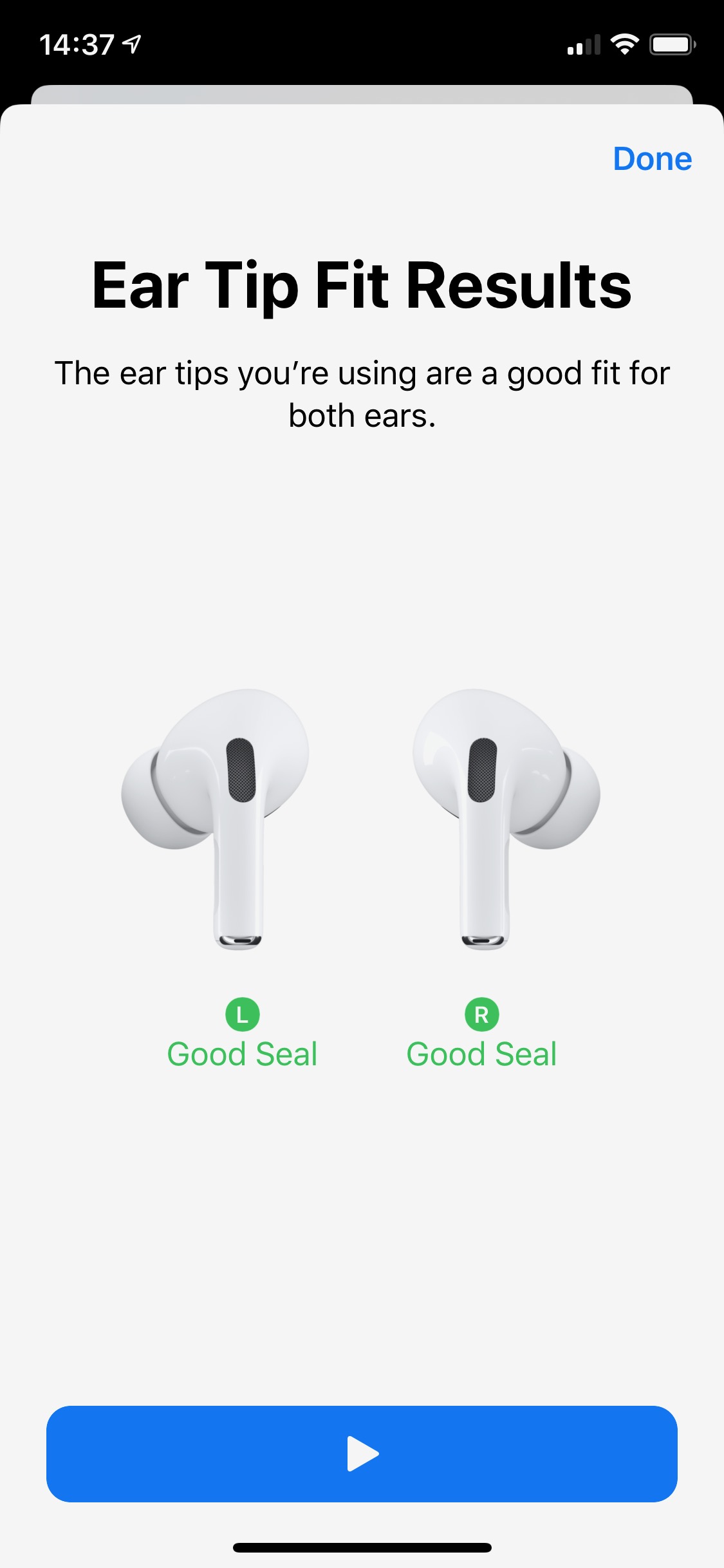 AirPods Pro Seal Test results