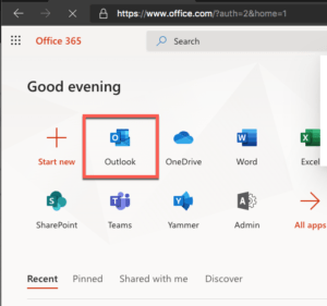 Office Portal will show the Outlook tile
